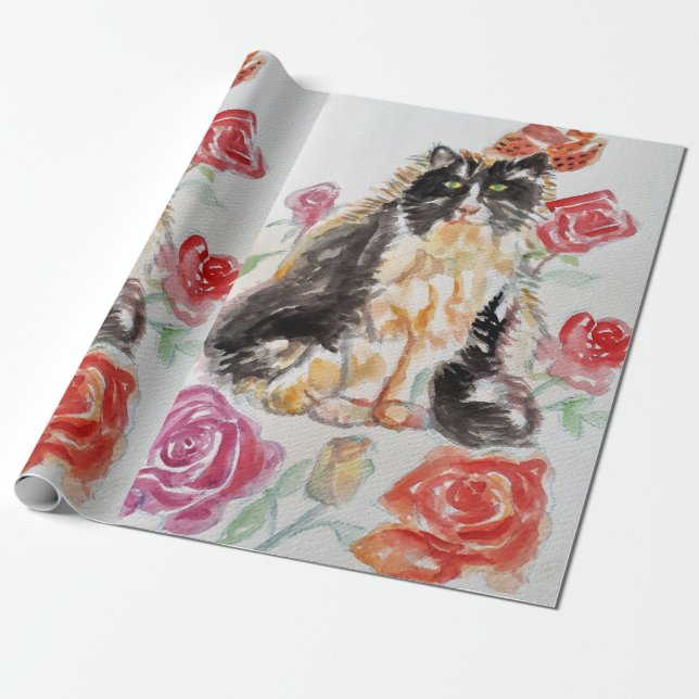 Papel De Presente Tuxedo Cat Black and White Cats Baby Pink (Desenrolado)