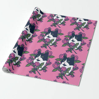 Papel De Presente Tuxedo Cat Peony Floral Art Tuxie Cats