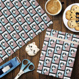 Papel De Presente Tuxedo preto branco cobertores de gato branco cor-