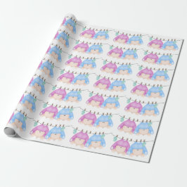 Papel De Presente Twin Baby Boy e Girl no Clothline