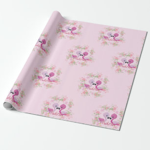 Papel De Presente Twin Flamingos a Rosa