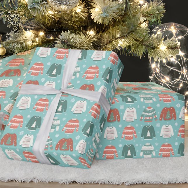 Papel De Presente Ugly Christmas Sweater Blue Holiday Wrappaper (Criador carregado)