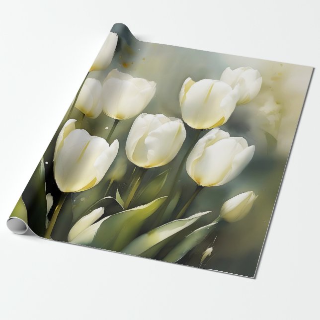 Papel De Presente Um bando de Tulipas Brancas em um Jardim Serene (Desenrolado)