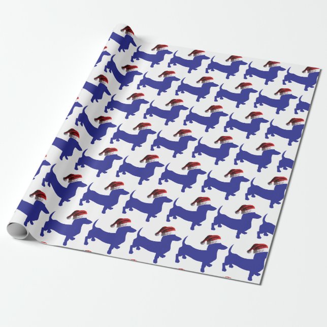 Papel De Presente Um belo Dachshund com um chapéu de Papai Noel (Desenrolado)