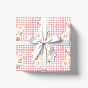 Papel De Presente Um Bobo de Cottagecore Rosa Gado