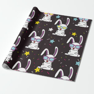 Papel De Presente Um bom padrão de coelhos. Coelho colorido, estrel
