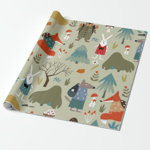 Papel De Presente Um bom padrão de colheita com animais taiga. 