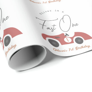 Papel De Presente Um Cara Rápido Carro de Corrida Vermelho Menino 1º