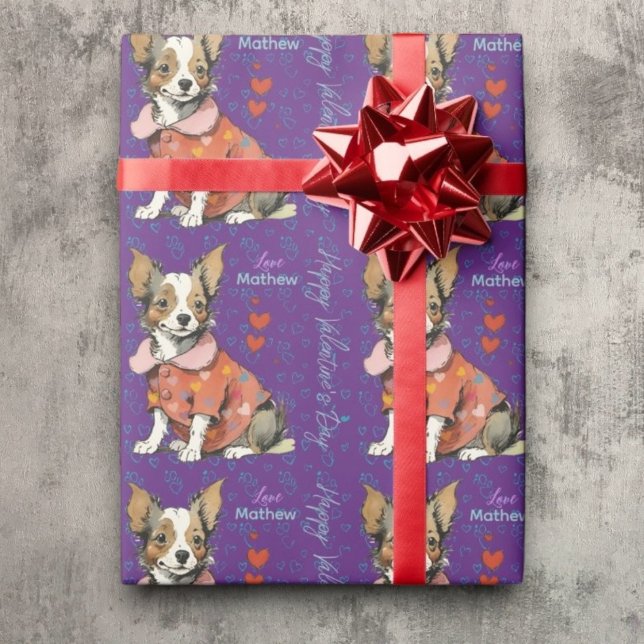 Papel De Presente Um Chihuahua fofo num cartão de Dia de os namorado (Criador carregado)