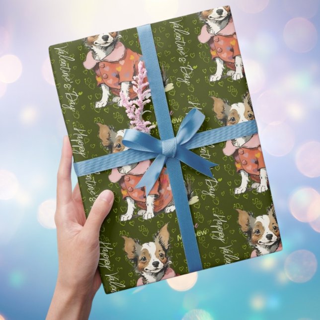 Papel De Presente Um Chihuahua fofo num cartão de Dia de os namorado (Criador carregado)
