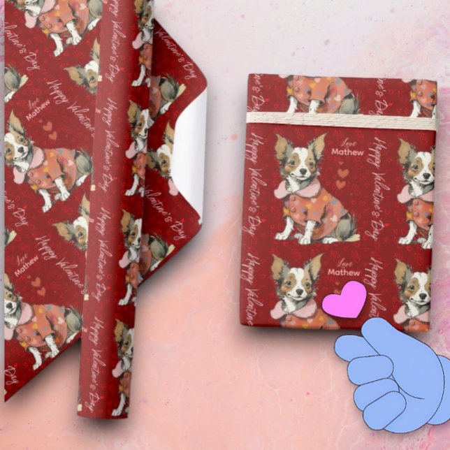 Papel De Presente Um Chihuahua fofo num cartão de Dia de os namorado (Criador carregado)