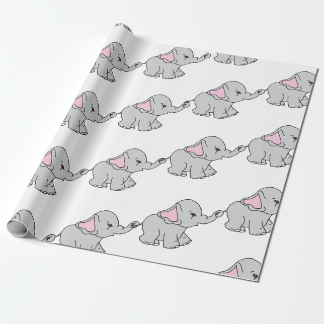 Papel De Presente Um desenho de elefante desenhado à mão rosa (Desenrolado)