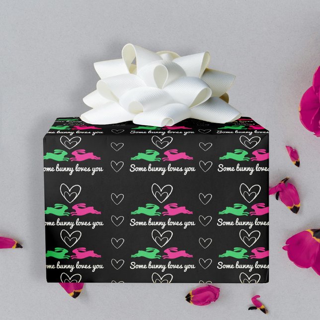 Papel De Presente Um desenho verde preto-rosa coelho moderno e bonit (Criador carregado)