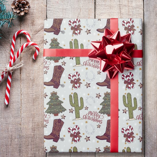 Papel De Presente Um Feliz Natal Para Cowboy (Cowboy Western Christmas Wrapping Paper)