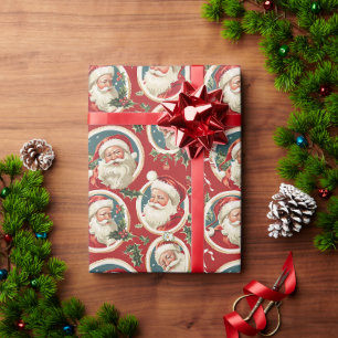 Papel De Presente Um Fundo Vermelho Com Papai Noel E Canas Doces