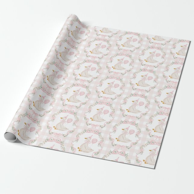 Papel De Presente Um Ganso Bobo Arco Rosa Xadrez Aniversário (Desenrolado)