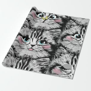 Papel De Presente Um gatinho peludo bonito encara um padrão perfeito