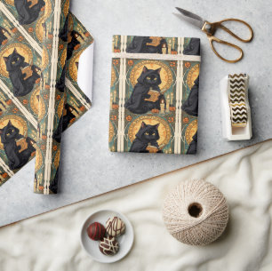 Papel De Presente Um Gato Preto Familiar e Cogumelos Venenosos Hallo