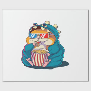 Papel De Presente Um hamster engraçado usando óculos come pipoca