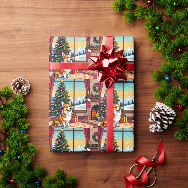 Papel De Presente Um Natal Festivo e Fofo de Corgi (Presente de Natal)