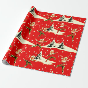 Papel De Presente Um Natal Muito Retro Alegre e Brilhante Pixies