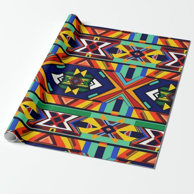 Papel De Presente Um padrão africano colorido estilo Ndabele (Desenrolado)