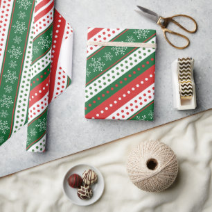 Papel De Presente Um padrão clássico de Natal listra os flocos de ne