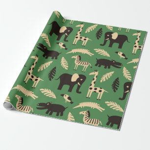 Papel De Presente Um padrão constante com animais africanos engraç