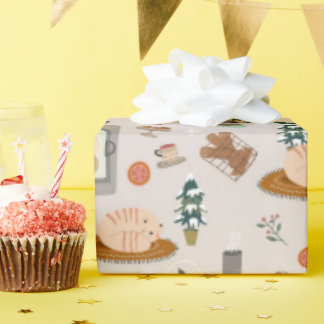 Papel De Presente um padrão de inverno quente cheio de gatos e inver