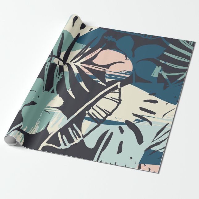 Papel De Presente Um padrão exótico sem costura com plantas tropicai (Desenrolado)