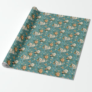 Papel De Presente Um Padrão Floral Vibrante em um Fundo Teal