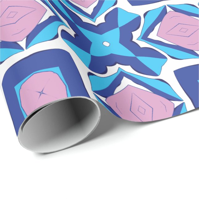 Papel De Presente Um padrão geométrico simétrico apresentando azul  (Ponta do rolo)