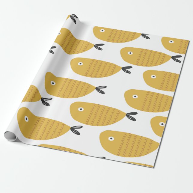 Papel De Presente Um padrão infantil perfeito com peixes engraçados. (Desenrolado)