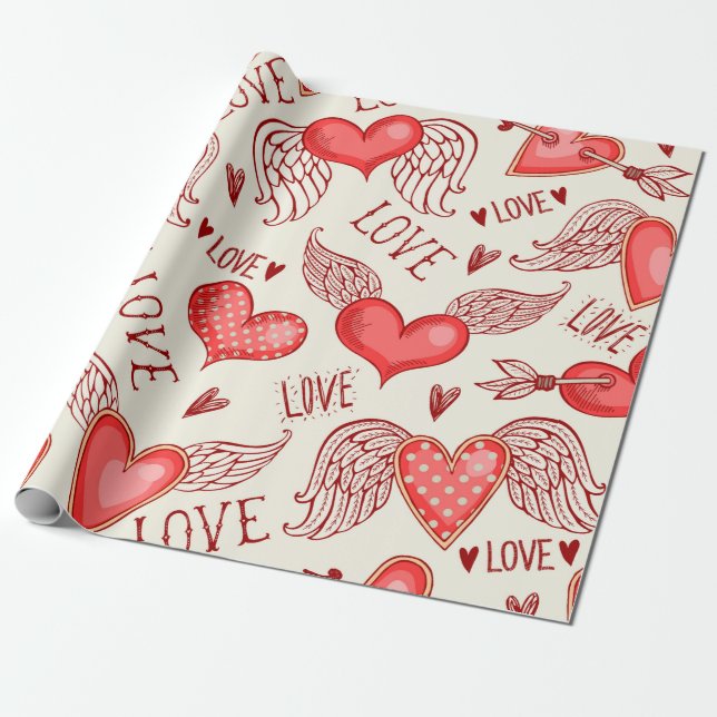 Papel De Presente Um padrão perfeito com corações. Feliz Namorados D (Desenrolado)