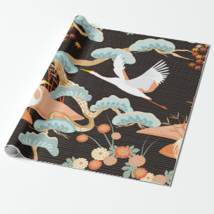 Papel De Presente Um padrão perfeito com pássaros. Crane. Heron. Jap