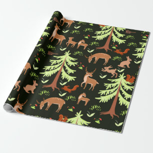 Papel De Presente Um padrão perfeito com veados na floresta.