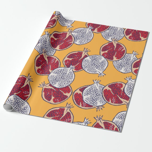 Papel De Presente Um padrão perfeito. Mão de romã desenhada.  (Desenrolado)