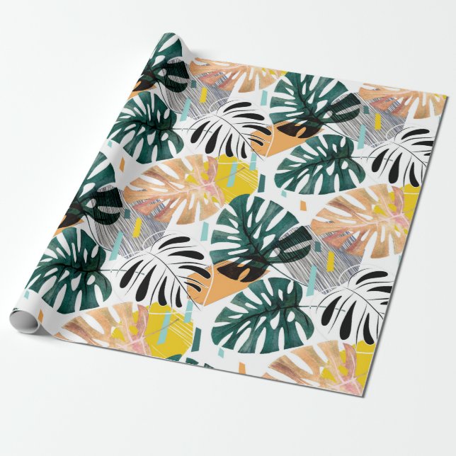 Papel De Presente Um padrão tropical perfeito. Folhas verdes de uma  (Desenrolado)