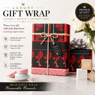 Papel De Presente um padrão vermelho e preto com flores