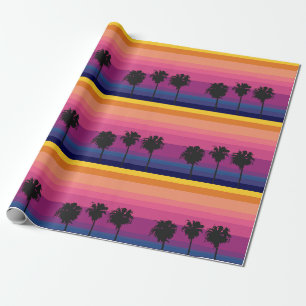 Papel De Presente Um pôr do sol vibrante e colorido com silhuetas de