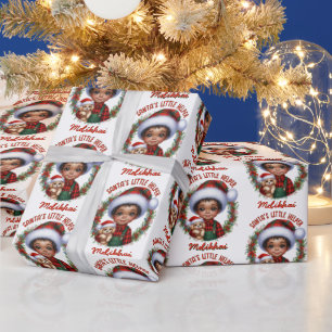 Papel De Presente Um rapaz afro-americano bonito com o Natal da Pupp