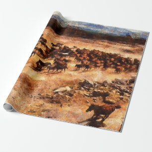 Papel De Presente Um rebanho de cavalos selvagens correndo. Trabalho