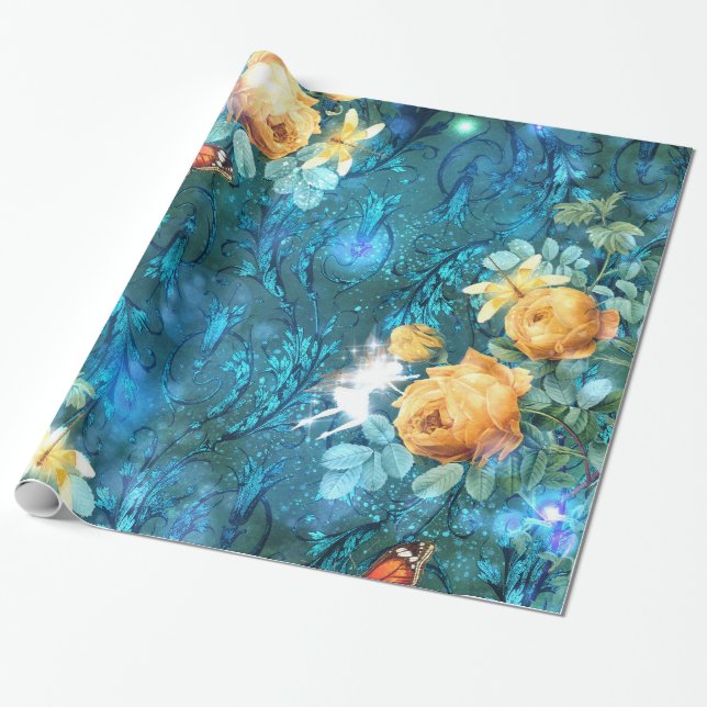 Papel De Presente Uma Fada no Jardim Série Design 11  (Desenrolado)