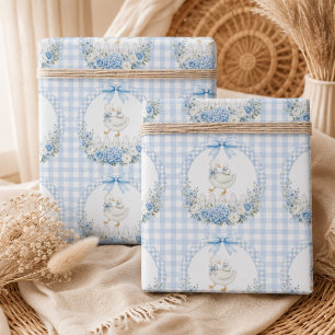 Papel De Presente Uma Pequena Casa Cottagecore Azul de Ganso Boba