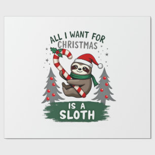 Papel De Presente Uma Preguiça Para O Natal. Fofa, Preguiça De Natal