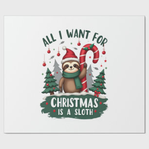 Papel De Presente Uma Preguiça Para O Natal. Fofo, Preguiça De Natal