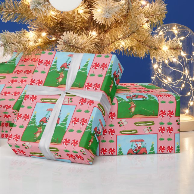 Papel De Presente Uma Saída de Golfe de Natal com Papai Noel e Rena (Feriados)