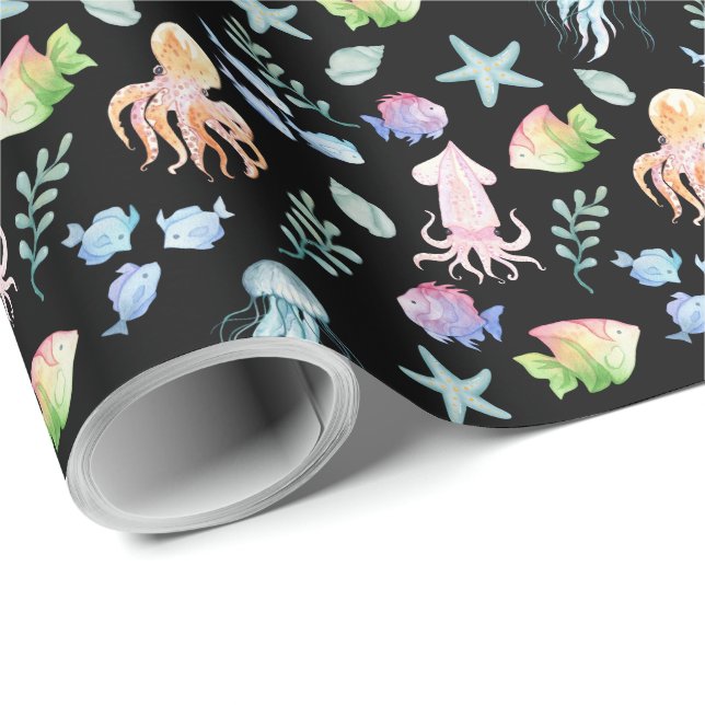 Papel De Presente Under the Sea Gift Wrapping Paper - Black (Ponta do rolo)