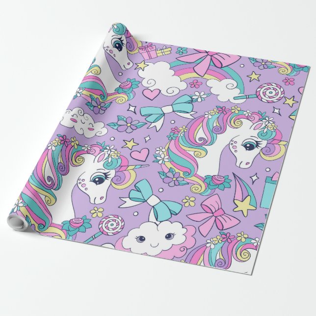Papel De Presente Unicorn Aniversário (Desenrolado)