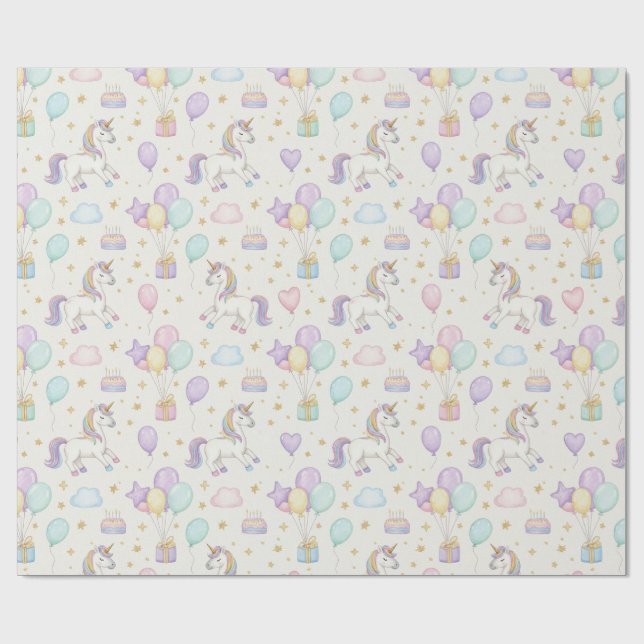 Papel De Presente Unicorn Birthday Magic – Pastel Fantasy Celebratio (Aberto)